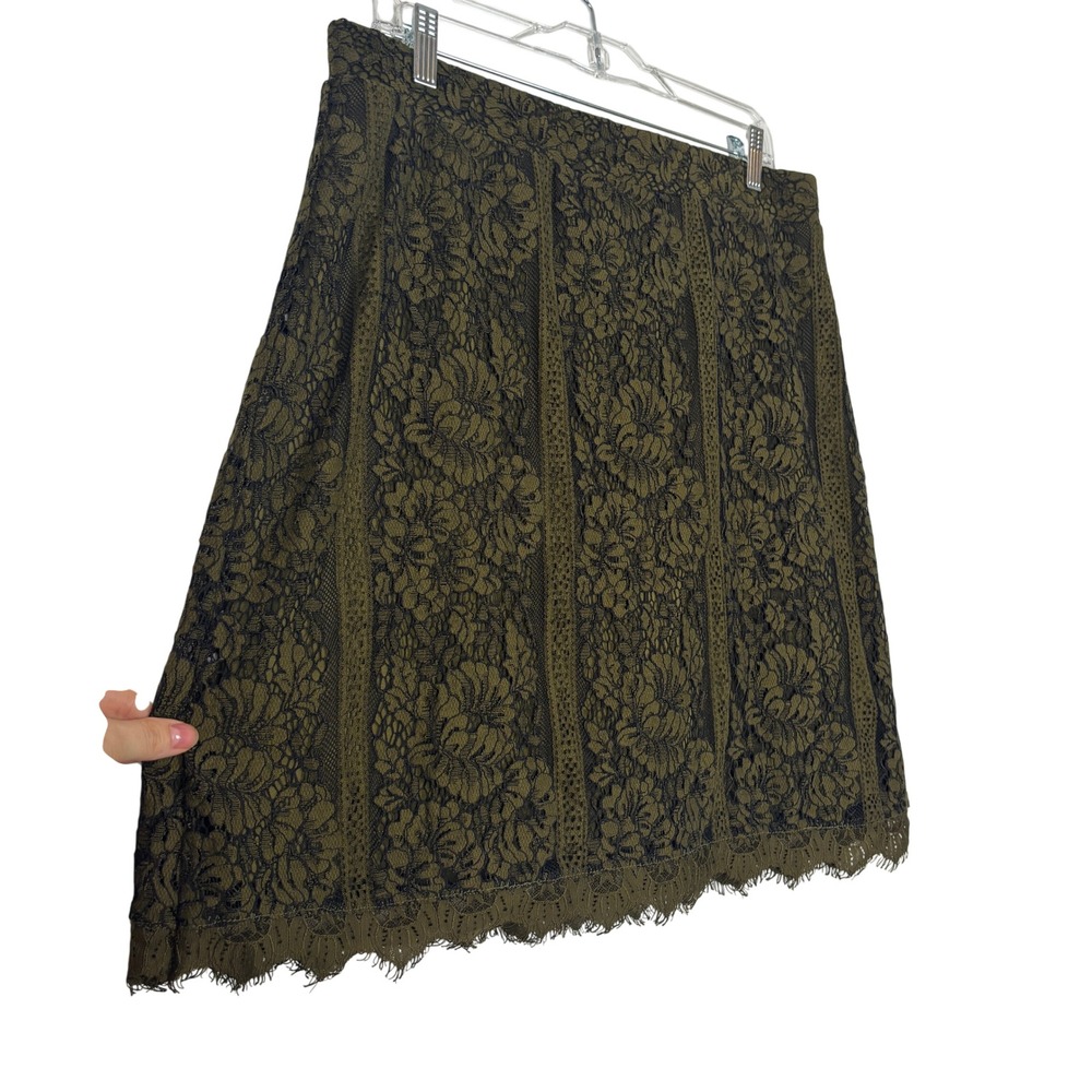 Olive Green Floral Lace Skort Womens XL Cottagecore Fairy Grunge Boho Whimsigoth - Picture 3 of 9